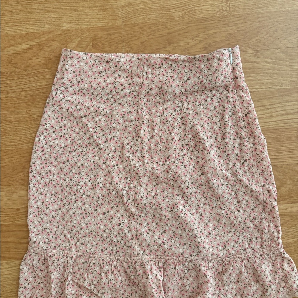 Brandy Melville Pink Ruffled Pencil Midi Skirt